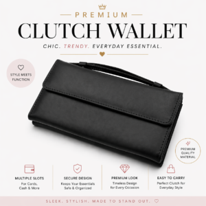 Premium Leather Ladies Clutch - 12 Card Slots | Multi Compartment | Elegant Carry (LC01)