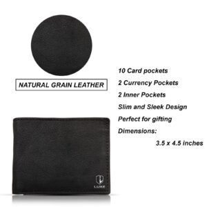 Premium Pure Wallet - Natural Grain Texture | 10 Card Pockets, 2 Currency Pockets, 2 Inner Pockets