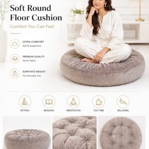 Luxe Leather Premium Soft Round Floor Cushion - Velvet Comfort Seating for Home & Meditation